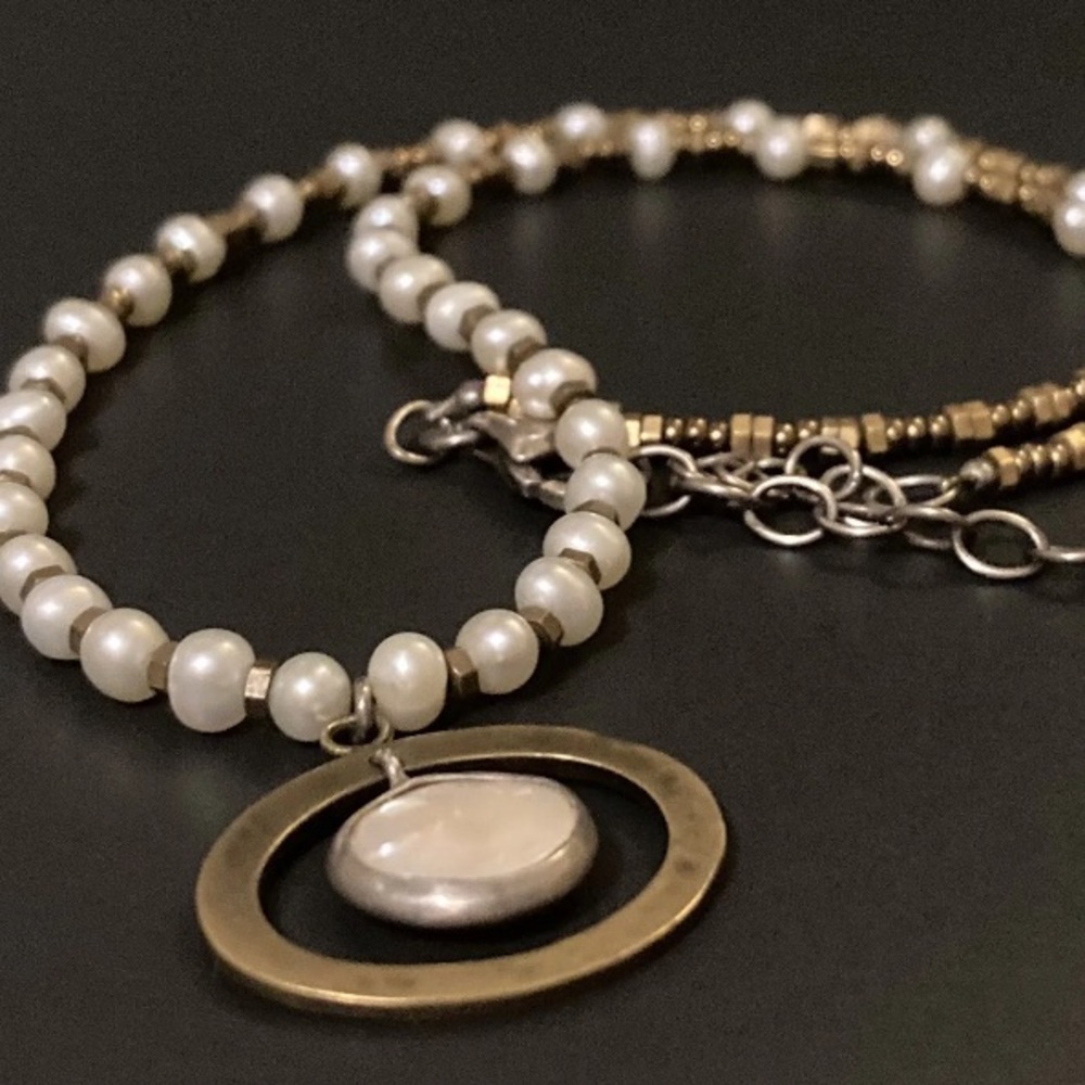 Silpada Sterling Silver N1894 Go Coastal Beaded Necklace with Pearls and Brass